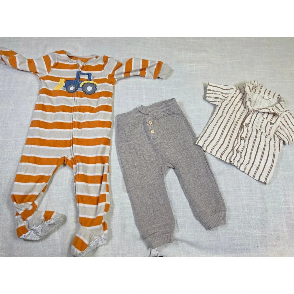 Baby Boy 18M Clothes Lot Rabbit Bear Organic Stripe Shirt Ribbed Pants Sleeper